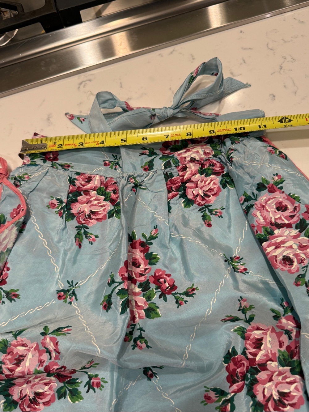 Vtg. Blue Pink Rose Half Apron Cottagecore Floral Pocket Retro Kitchen Hostes - Picture 5 of 6